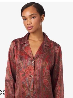 NEW Lauren Ralph Lauren‎ Notch Collar Paisley Button-Up Pajama Shirt